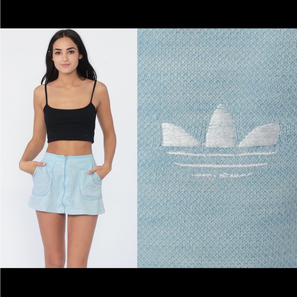 Adidas Mini Skirt Tennis Skirt Baby Blue High Waisted 80s A LINE
